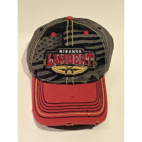 Miranda Lambert Concert Denim Red American Cap Hat Distressed Embroidered - Picture 1 of 3